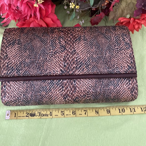 Python print man made material clutch bag brown and tan color. - Picture 6 of 10